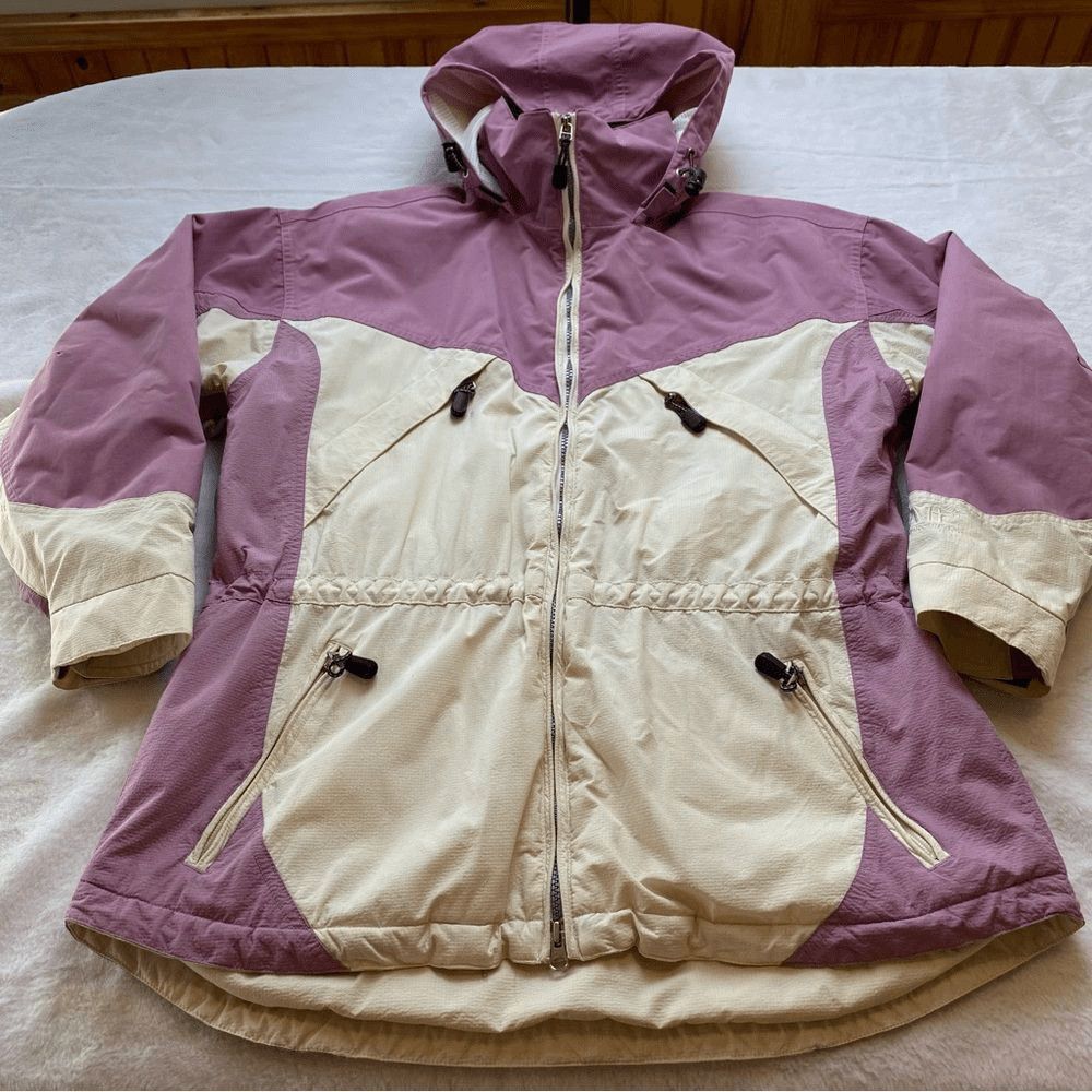 Vintage Obermeyer Womens 14 AH3 Hydroblock Ski Jacket Purple Cream Hooded Coat